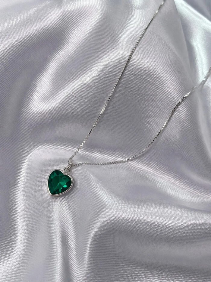 Colar Feminino Ponto De Luz Coracao Prata 925 Caixinha Verde - Imagem 5
