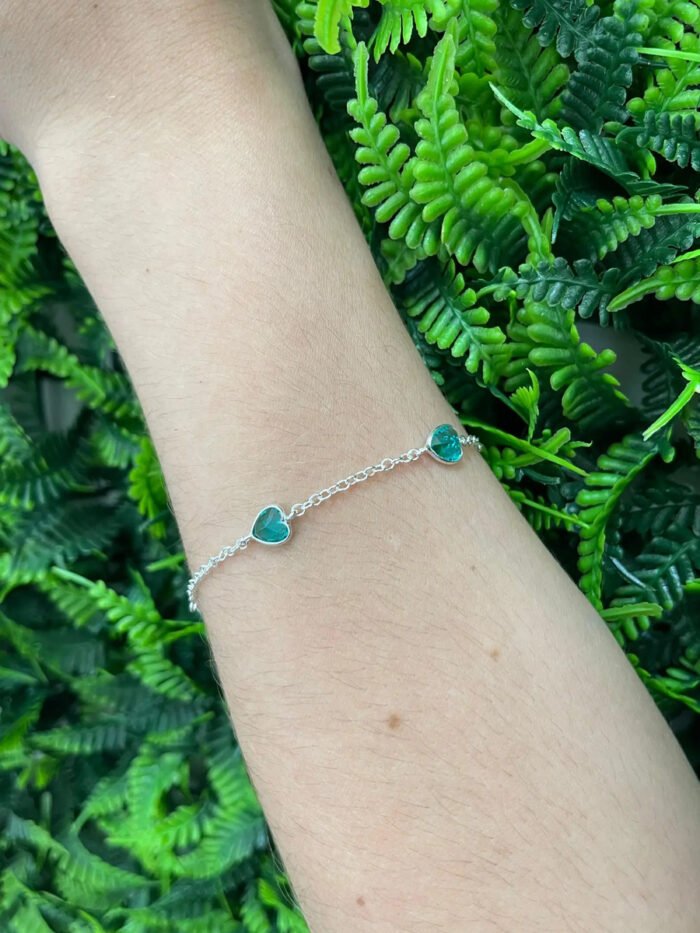 Pulseira Prata 925 Feminina Coração Zircônia Turmalina 18 Cm Prateado 19 Cm 18 Cm - Imagem 4