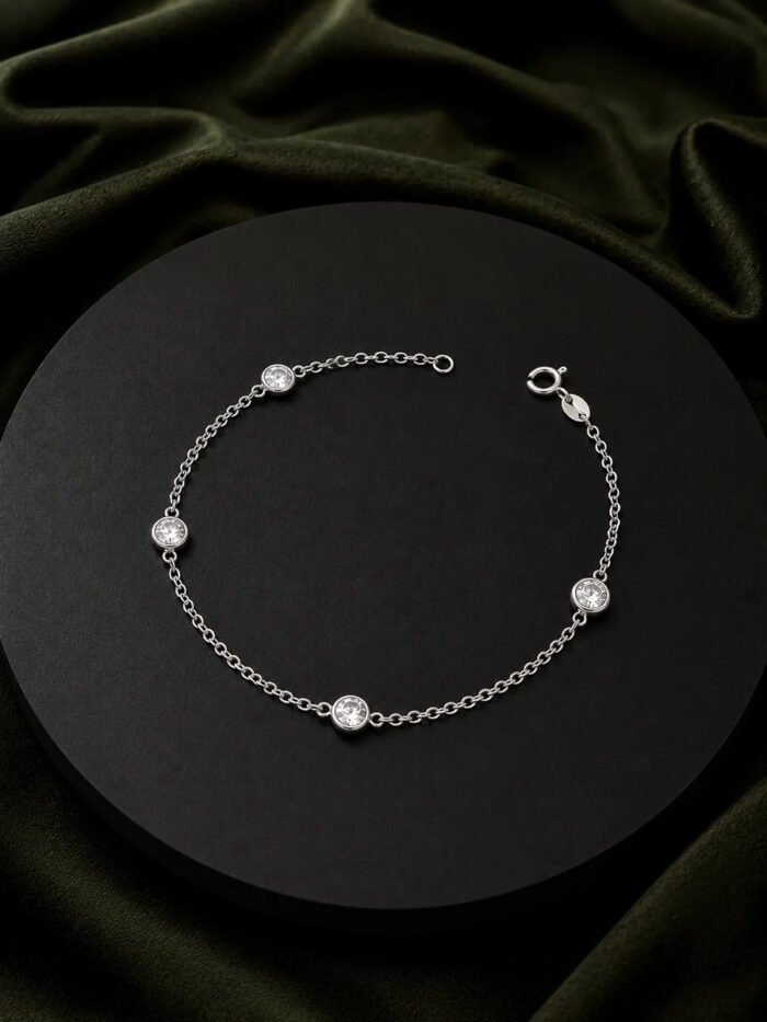 Pulseira Prata 925 Feminina Redonda Zircônia Cristal 18 Cm Prateado 18 Cm - Imagem 7