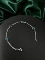 Pulseira Prata 925 Feminina Redonda Zircônia Azul Clar 18 Cm Prateado 18 Cm - Imagem 3