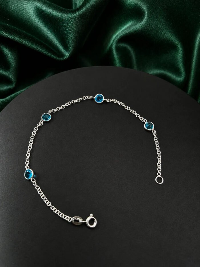 Pulseira Prata 925 Feminina Redonda Zircônia Azul Clar 18 Cm Prateado 18 Cm - Imagem 3