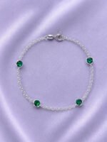 Pulseira Prata 925 Feminina Redonda Zircônia Verde 18 Cm Prateado 18 Cm - Imagem 3