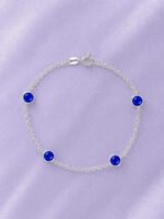 Pulseira Prata 925 Feminina Redonda Zircônia Azul Bic 18 Cm Prateado 18 Cm - Imagem 3