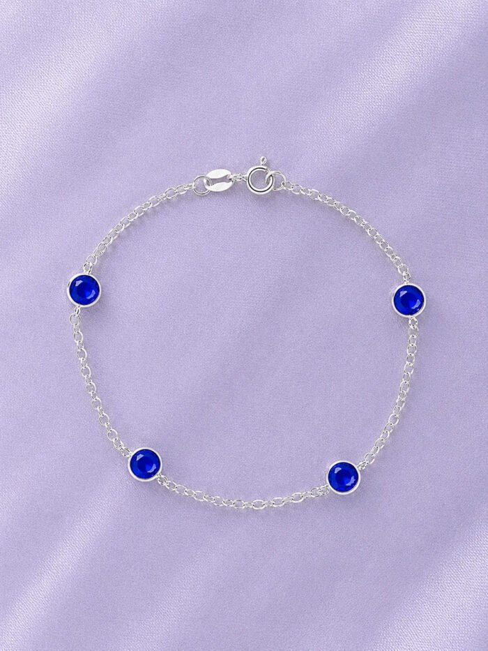 Pulseira Prata 925 Feminina Redonda Zircônia Azul Bic 18 Cm Prateado 18 Cm - Imagem 3