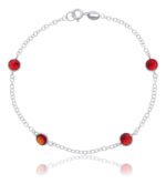 Pulseira Prata 925 Feminina Redonda Zircônia Vermelha 18 Cm Prateado 18 Cm