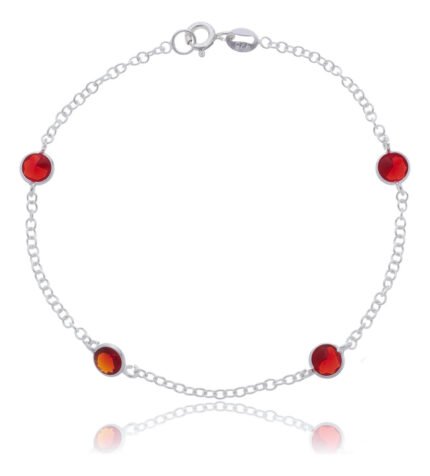 Pulseira Prata 925 Feminina Redonda Zircônia Vermelha 18 Cm Prateado 18 Cm