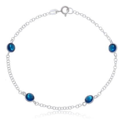 Pulseira Prata 925 Feminina Redonda Zircônia Azul Escur18 Cm Prateado 18 Cm