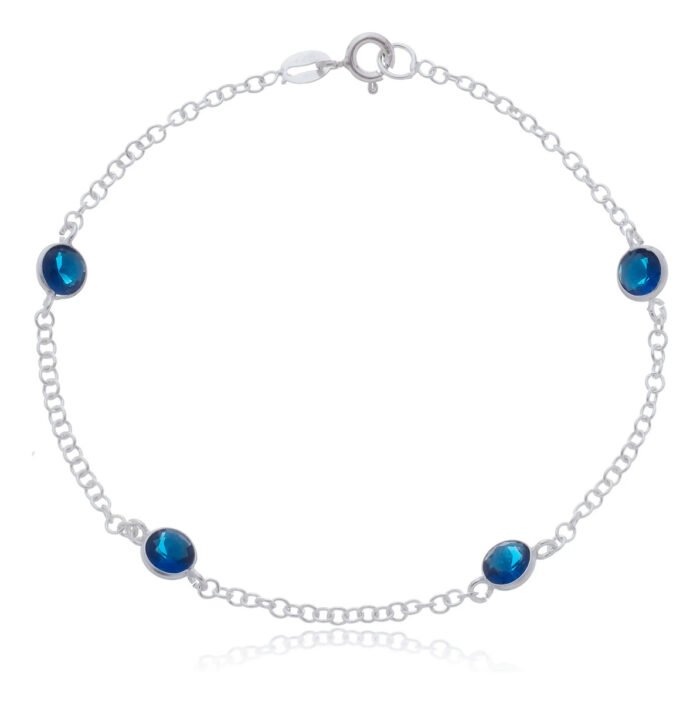c62b900e4c01a7758f6ff046c0323457.jpg Pulseira Prata 925 Feminina Redonda Zircônia Azul Escur18 Cm Prateado 18 Cm - Imagem 1