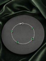 Pulseira Prata 925 Feminina Redonda Zircônia Verde 18 Cm Prateado 18 Cm - Imagem 7