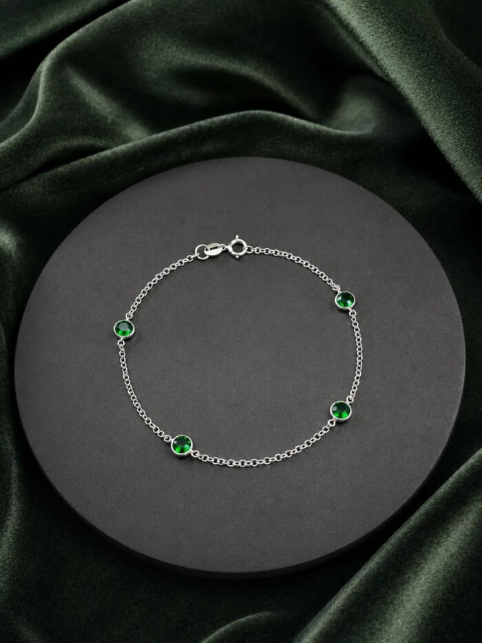 Pulseira Prata 925 Feminina Redonda Zircônia Verde 18 Cm Prateado 18 Cm - Imagem 7