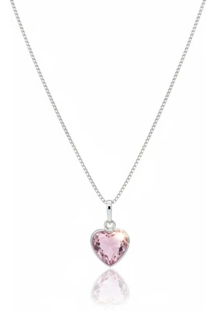 Colar Feminino Ponto De Luz Coracao Prata 925 Caixinha Rosa