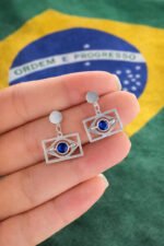 Brinco Brasil Prata 925 Legitima Pendurada Bandeira Brasil Prateado - Imagem 3