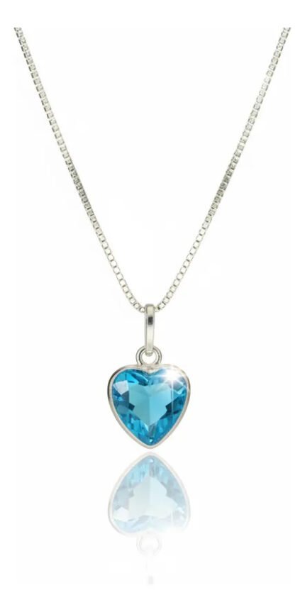 Colar Feminino Ponto De Luz Coracao Prata 925 Caixinha Azul Celeste