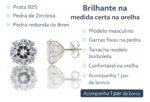 Par Brinco Masculino Prata Pura 925 Pedra Redonda Zircônia 8 Prateado - Imagem 2