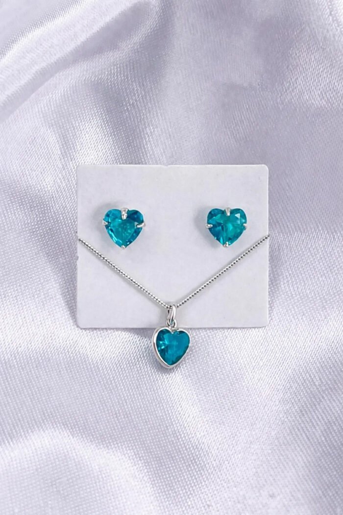 Kit Conjunto Prata 925 Feminino Coração Zircônia Turmalina Prateado - Imagem 5