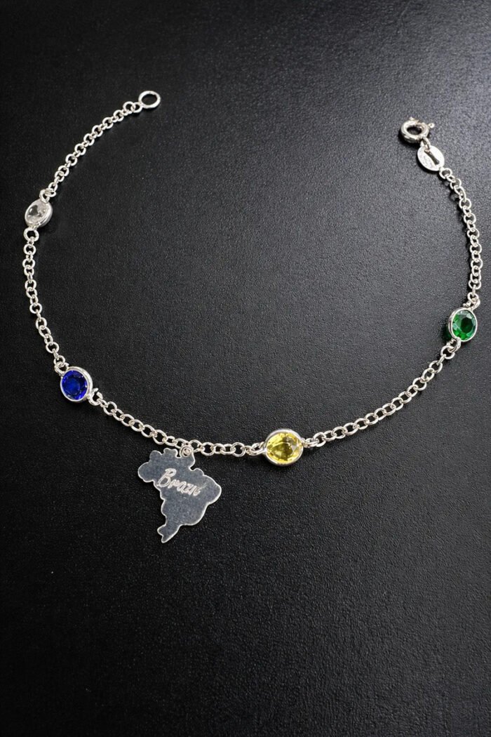 Pulseira Brasil Prata 925 Copa Do Mundo Feminina Delicada 18 Prateado 18 Cm - Imagem 6