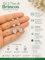 Kit Trio Brinco Coração Prata 925 Zircônia Ponto De Luz Prateado - Imagem 2