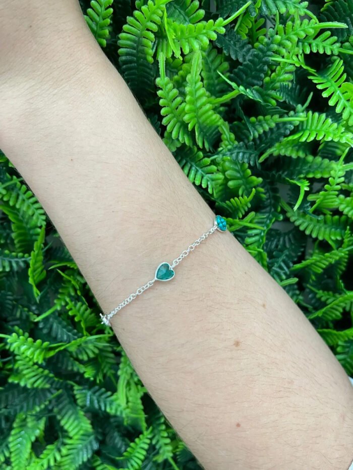 Pulseira Prata 925 Feminina Coração Zircônia Turmalina 18 Cm Prateado 19 Cm 18 Cm - Imagem 5