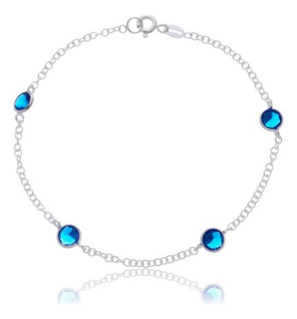 Pulseira Prata 925 Feminina Redonda Zircônia Azul Bic 18 Cm Prateado 18 Cm