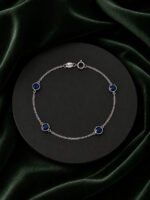 Pulseira Prata 925 Feminina Redonda Zircônia Azul Escur18 Cm Prateado 18 Cm - Imagem 5