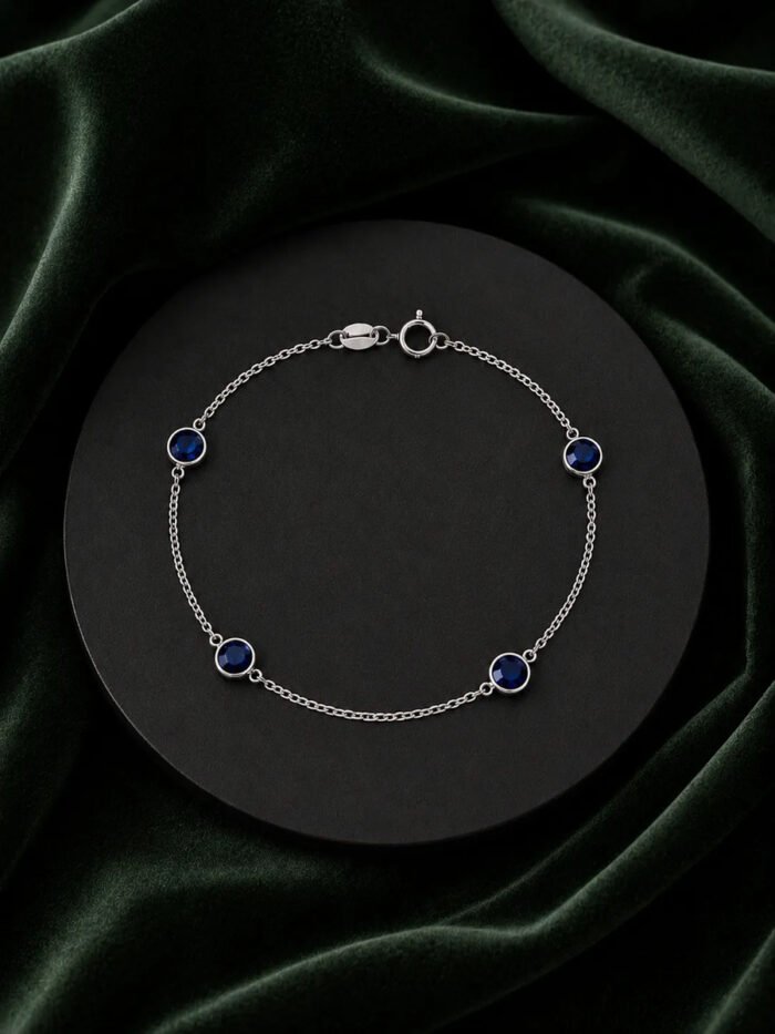 Pulseira Prata 925 Feminina Redonda Zircônia Azul Escur18 Cm Prateado 18 Cm - Imagem 5