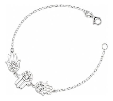 Pulseira Mão De Fátima Patuá Prata 925 Feminina Ajustável Prateado 18 Cm