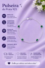 Pulseira Prata 925 Feminina Redonda Zircônia Verde 18 Cm Prateado 18 Cm - Imagem 2