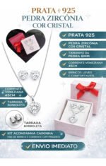 Kit Conjunto Prata 925 Feminino Coração Zircônia Cristal Prateado - Imagem 2