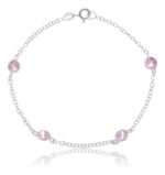 Pulseira Prata 925 Feminina Redonda Zircônia Rosa 18 Cm Prateado 18 Cm