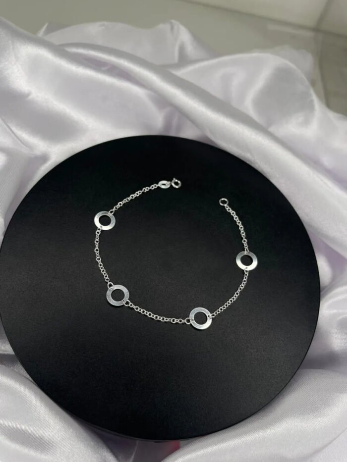 Pulseira Prata 925 Feminina Circulos Ajustavel Delicada Prateado 18 Cm - Imagem 3