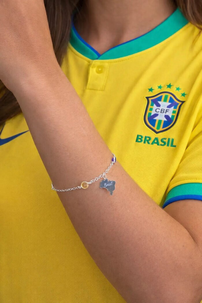 Pulseira Brasil Prata 925 Copa Do Mundo Feminina Delicada 18 Prateado 18 Cm - Imagem 4