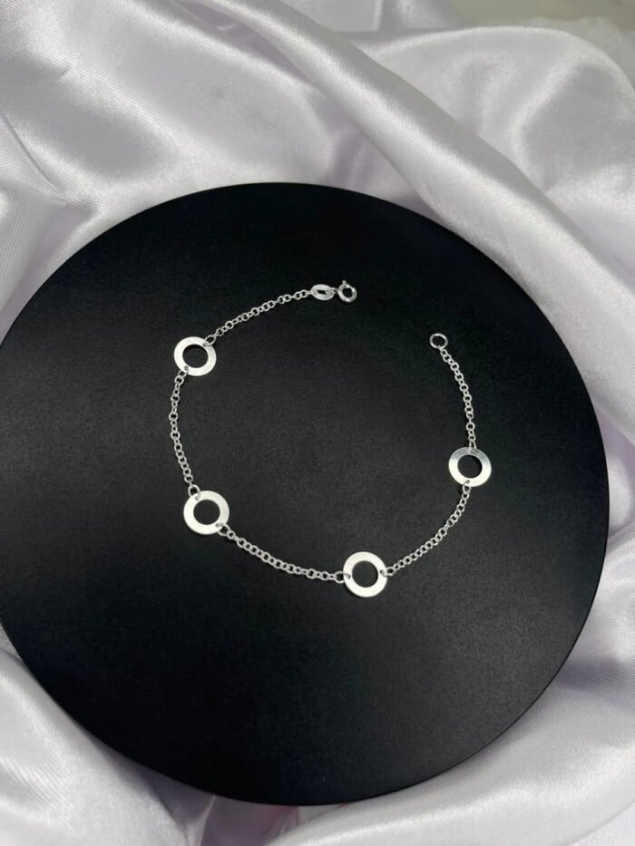Pulseira Prata 925 Feminina Circulos Ajustavel Delicada Prateado 18 Cm - Imagem 4