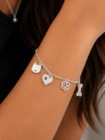 Pulseira Pet Prata 925 Pingentes Cachorro Gato Feminina Fofa Prateado 18 Cm - Imagem 5