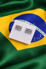 Brinco Brasil Copa Prata 925 Minimalista Pequeno Tendenciais Prateado - Imagem 5