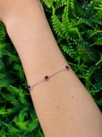 Pulseira Prata 925 Feminina Redonda Zircônia Vermelha 18 Cm Prateado 18 Cm - Imagem 3