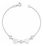 Pulseira Prata 925 Feminina Coração Zircônia Delicada Prateado 18 Cm