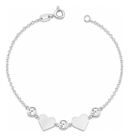 Pulseira Prata 925 Feminina Coração Zircônia Delicada Prateado 18 Cm