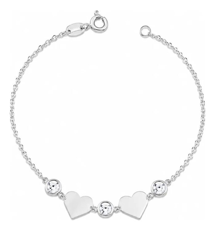 e8b9f35313df9f5731812d87db0e8cee.jpg Pulseira Prata 925 Feminina Coração Zircônia Delicada Prateado 18 Cm - Imagem 1