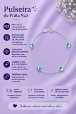 Pulseira Prata 925 Feminina Redonda Zircônia Turmalina 18 Cm Prateado 18 Cm - Imagem 2