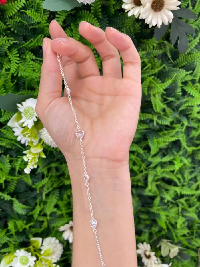 Pulseira Prata 925 Feminina Coração Zircônia Cristal 18 Cm Prateado 19 Cm 18 Cm - Imagem 5