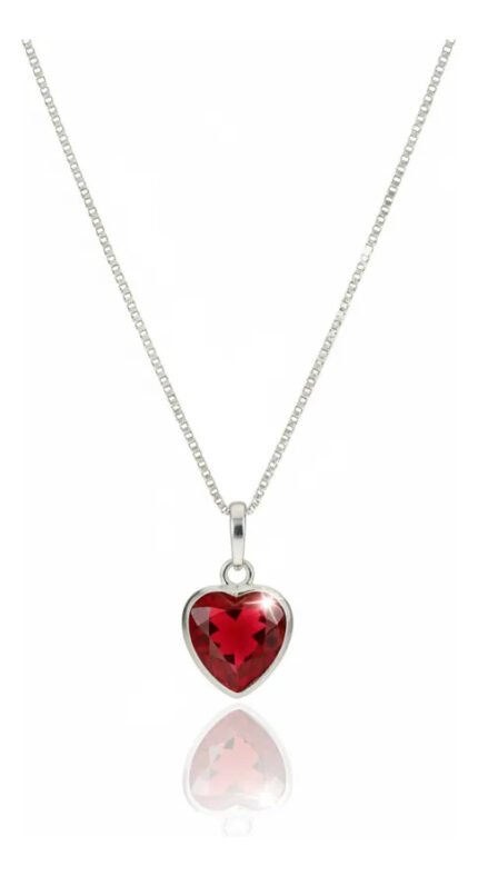 Colar Feminino Ponto De Luz Coracao Prata 925 Caixinha Vermelho