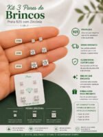 Kit Trio Brinco Quadrado Prata 925 Zircônia Ponto De Luz Prateado - Imagem 2