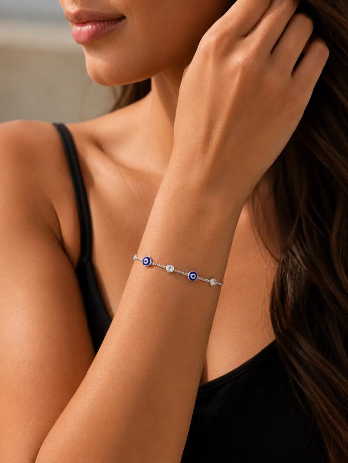 Pulseira Prata 925 Feminina Olho Grego Zircônia Cristal18 Cm Prateado 18 Cm - Imagem 4