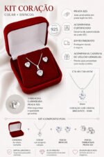 Colar E Brincos Feminino Ponto De Luz Coração Prata Pura 925 Prateado - Imagem 2
