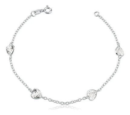 Pulseira Prata 925 Feminina Coração Zircônia Cristal 18 Cm Prateado 19 Cm 18 Cm