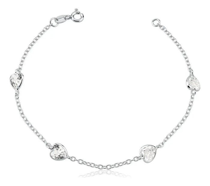 f26164f4f5963df875b6556002fbc0df.jpg Pulseira Prata 925 Feminina Coração Zircônia Cristal 18 Cm Prateado 19 Cm 18 Cm - Imagem 1