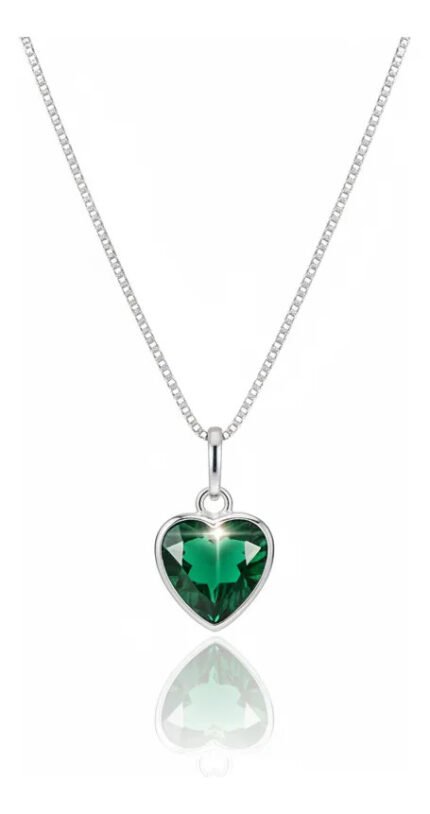 Colar Feminino Ponto De Luz Coracao Prata 925 Caixinha Verde