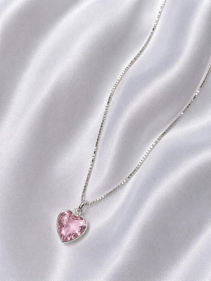 Colar Feminino Ponto De Luz Coracao Prata 925 Caixinha Rosa - Imagem 5