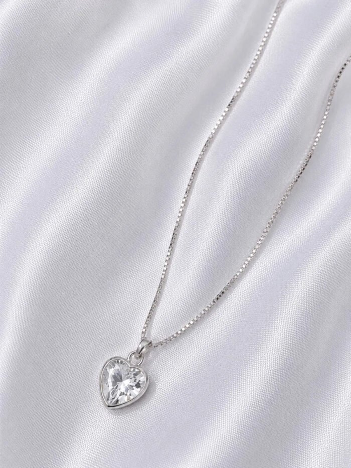 Colar Feminino Ponto De Luz Coracao Prata 925 Caixinha Branco - Imagem 5
