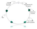 Pulseira Prata 925 Feminina Coração Zircônia Esmeralda 18 Cm Prateado 18 Cm - Imagem 2